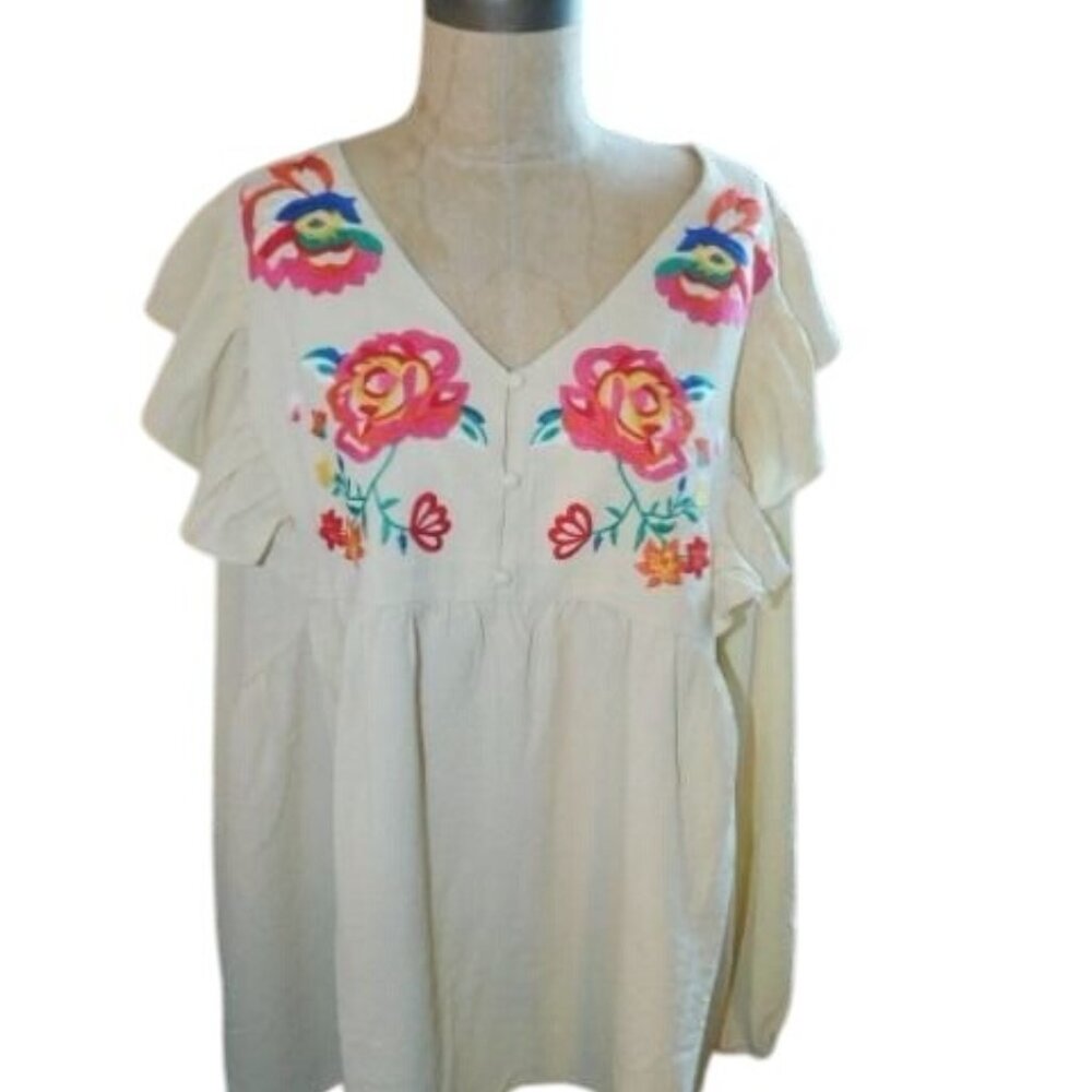 Oddy Size 2XL Plus Size Embroidered Long Sleeve Boutique Blouse NWT